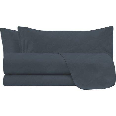 Set Lenzuola Matrimoniale Sopra Sotto e 2 Federe Linea Water Washed Grigio Scuro