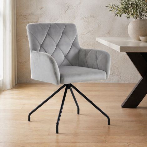 Sillas de comedor 2 piezas en terciopelo gris claro con reposabrazos y patas metálicas HAVRYA (1/5)