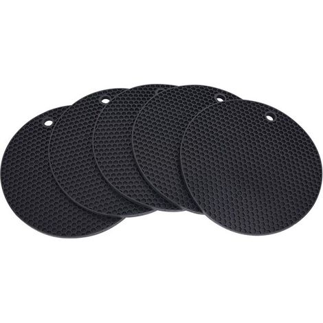 Sets de table résistants à la chaleur - Noir - Tapis en caoutchouc - Dessous de plat pour casseroles, poêles et plats - Accessoires de cuisine - Lot de 5 (1/5)