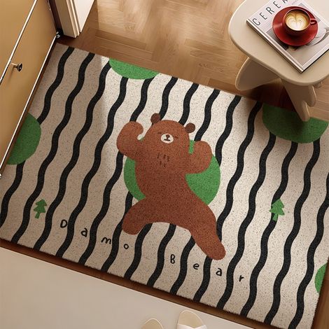 LAN Ours joyeux 4060cm Boucle en soie Tapis d'entrée à motifs de dessins animés, tapis bouclé résistant aux taches et à l'usure, adapté à un usage domestique dans les entrées, découpable et antidérapa (1/4)