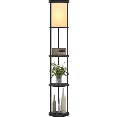 Lampe sur pied avec 3 étagères, design circulaire, télécommande, interrupteur au pied, intensité lumineuse réglable, pour salon, couleur noire (1/5)