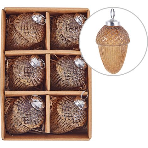 Conjunto de 6 bolas de Navidad de cristal hechas a mano bellota colgante árbol de Navidad dorado Ambre (1/5)