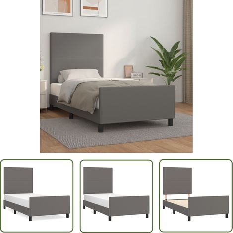 The Living Store Cadre de lit sans matelas gris 100x200 cm similicuir - Cadre De Lit - Lit Double - Lit Avec Têted'appui - Tête De Lit Ajustable - Similicuir (1/5)