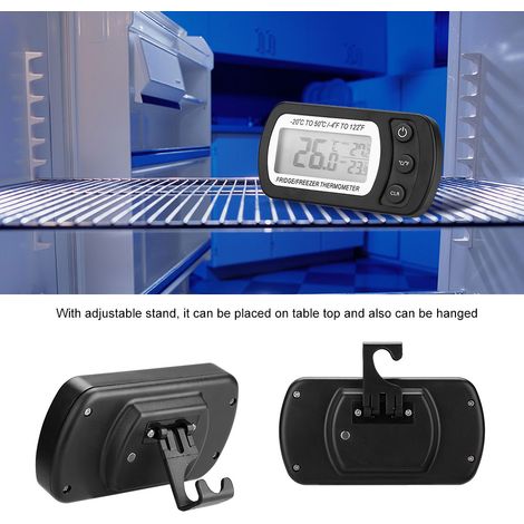 Thermomètre numérique de réfrigérateur grand écran LCD avec support réglable, noir, pour cuisine et congélateur (1/5)