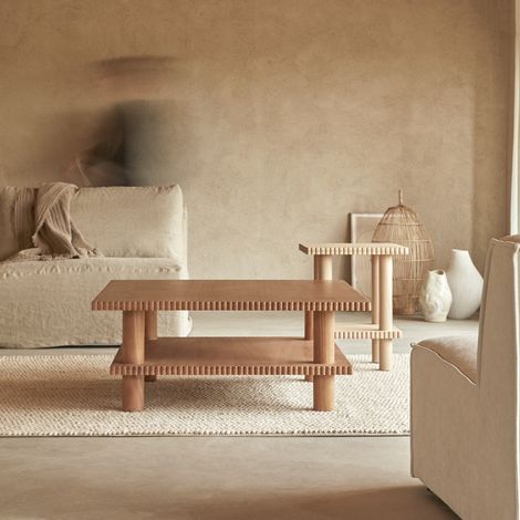 Table basse en bois de mindi 100 x 100 Mollie (1/5)