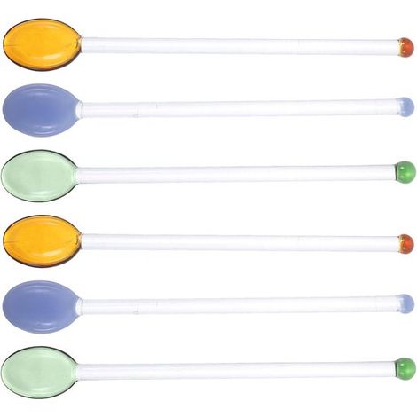 Juego de 6 cucharas largas y transparentes, similares al vidrio, en 3 colores, ideales para remover bebidas como café, té, cócteles y postres. (1/5)