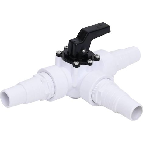 Vanne à 3 voies pour piscine – Filetage femelle 1 1/2" – Plastique blanc et noir – Avec 3 raccords pour tuyaux Ø 32 mm ou 38 mm (1/5)