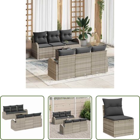 Poly-Rattan - Gartensofa-set Hellgrau 55 x 55 x 37 cm Poly-Rattan (1/5)