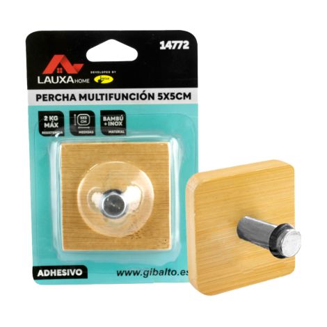 Percha Multifunción Adhesiva Bambu + Inox Lauxa Home 5x5cm  1 Colgador (1/5)
