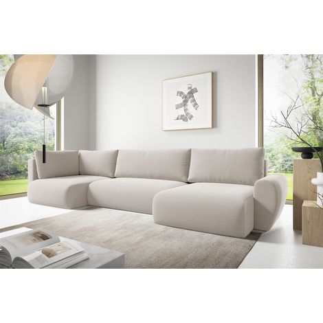 Wohnlandschaft Schlafsofa GALAN Stoff Poso Altweiß Ottomane Rechts