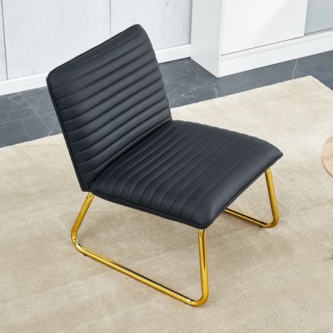 Chaise cantilever rembourrée sans accoudoirs 76,2 cm, assise PU noir, pied métal doré, style rétro (1/5)