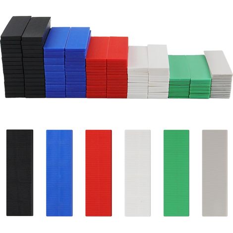 Lot de 180 entretoises en plastique, 100 x 28 mm, plaques de support en plastique, blocs de vitrage, 1 à 6 mm, différentes tailles, plaques d'espacement utilisées pour niveler et combler (1/5)
