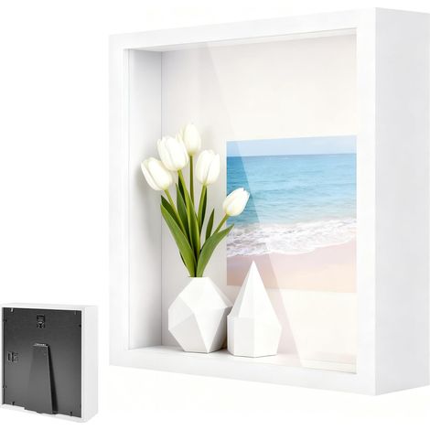 Cadre Photo 3D, Cadre Objet Profond 3 cm, Cadre Photo Profond à Remplir 30 x 30 cm, Photo à Remplir, avec Plaque Acrylique Transparente, Décoration Murale Stéréoscopique, Blanc (1/5)