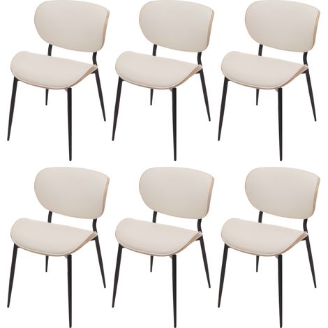 Lot de 6 chaises de salle à manger HWC-O45 chaise bois courbé similicuir 280g/m2 ko-Tex MVG - naturel blanc (1/5)