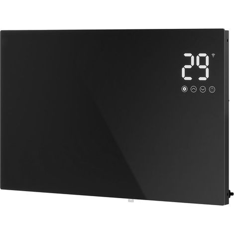 OCEAN Appareil de chauffage en verre, 1500W, contrôle thermostatique avec blocage bébé et fonction économiseur d'énergie, connecté, commande à distance, Noir