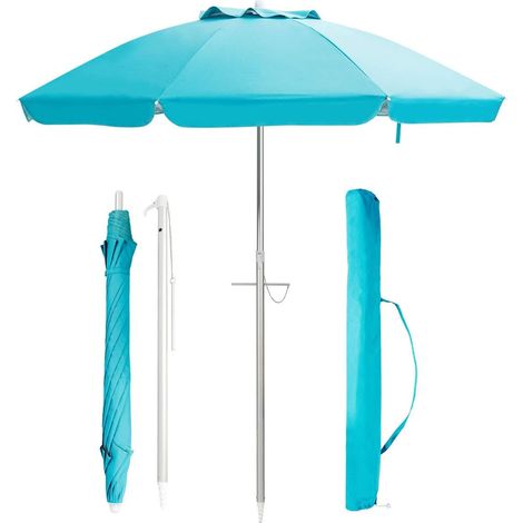 Costway – Parasol de plage inclinable 198 cm – Protection UV 50+ – 8 baleines en fibre de verre – Tube en aluminium léger – Sac de transport inclus