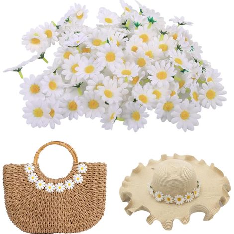 Lot de 20 fleurs artificielles, fleurs décoratives, têtes de pâquerettes, fausses fleurs en plastique, pour décoration de mariage, fête, bricolage, 4,5/6,5 cm (4,5 cm) (1/5)