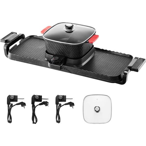 Mophorn 2-in-1 elektrischer Hot Pot und rauchfreier Grill, 2300 W, abnehmbarer Shabu-Shabu-Topf mit Antihaftbeschichtung, unabhängige doppelte Temperaturregelung