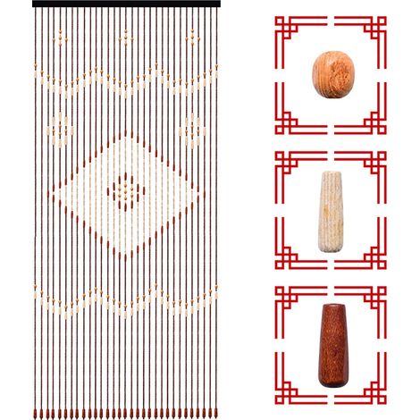 Rideau de porte bohème en macramé avec perles, 90 x 208 cm, rideau à fils, rideau de perles, rideau décoratif, marron chocolat, séparateur de pièce