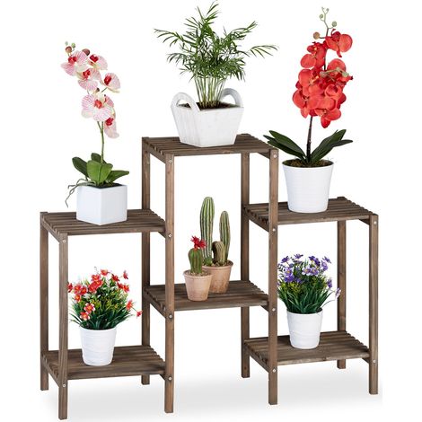 Relaxdays – Étagère à fleurs en bois de sapin – Taille M – 6 étagères – Dimensions H 70 x L 89 x P 27 cm – Charge max 35 kg – Pour intérieur et salon