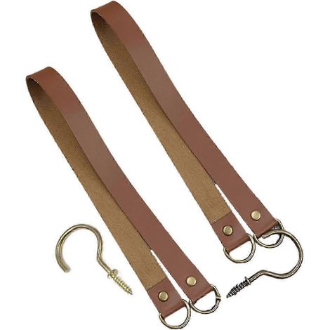 Crochets d'embrasse en cuir compatibles avec les tringles à rideaux - Lot de 2 embrasses résistantes pour salon bureau balcon - Marron foncé (1/5)