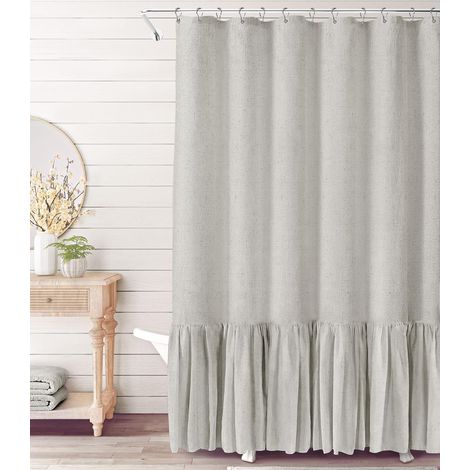 Rideau de douche à volants texturé en lin pour salle de bain, gris, 274 x 182 cm (l x L) (1/5)