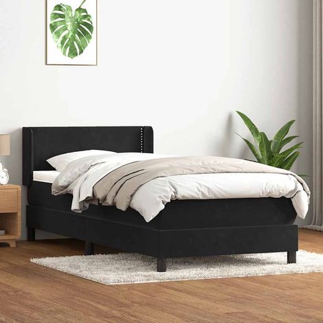 Sommier à lattes de lit avec matelas noir 90x210 cm velours (1/5)