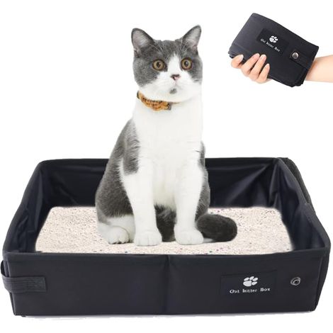 Bac à Litière pour Chat Pliable, Litière de Voyage Portable pour Chat, Imperméable, Facile à Nettoyer pour Maisons de Toilette pour Chat Domicile et Extérieures Camping, Grande Taille, 4535cm(Noir) (1/5)