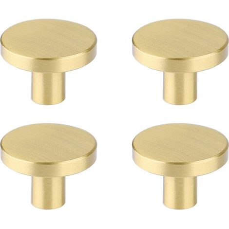 Sollbry Paquete de 4 pomos dorados para armario de cocina, tiradores de latón macizo para cajón de cómoda, tiradores redondos minimalistas para armario de baño, herrajes modernos para muebles (2,5 x 2 (1/4)