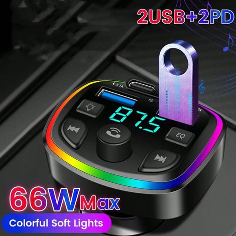Émetteur FM de voiture Bluetooth 5.0 - Kit mains libres pour voiture, lecteur MP3, chargeur rapide 3.1A, 2 ports USB, accessoires et chargeur de voiture (1/5)