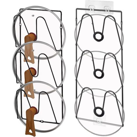 Organisateur de couvercles de casseroles sans perçage, support mural en forme de V, antirouille, noir, lot de 2 (1/5)