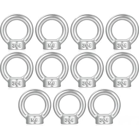 11 Pcs Ecrou m6, Écrou à Anneau, Écrous à œil en acier inoxydable 304, écrou à œil avec filetage femelle pour levage et applications portuaires et marines (M6) (1/5)