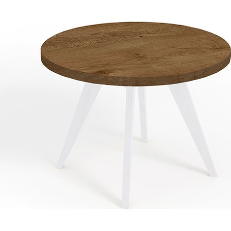 Table de salle à manger ronde extensible LORA, style loft, scandinave, diamètre : 110 / 210 cm, Couleur :Lefkas  / Blanc (1/4)