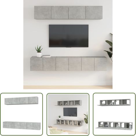 The Living Store Ensemble de meubles TV 5 pcs Gris béton Bois d'ingénierie - Meuble Tv Gris - Meuble Tv Mural - Ensemble Meuble Tv - Rangement Tv - Armoire Multimedia (1/5)
