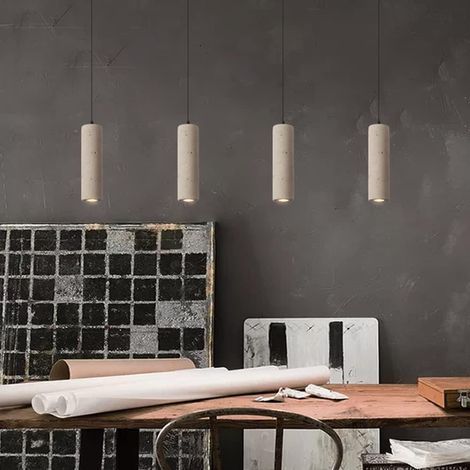 Lampes suspendues en Ciment pour îlot de Cuisine - Spots Suspendus en béton à Tube Long et réglable en Hauteur - Lanterne cylindrique à Suspension de Plafond (2 pièces, 3000 K-7 x (1/5)
