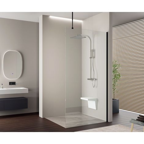 BERNSTEIN - Walk-In Nano EX103 10 mm Cristal superblanco - 200x110cm, Negro mate, Riel de montaje, Con LED blanco