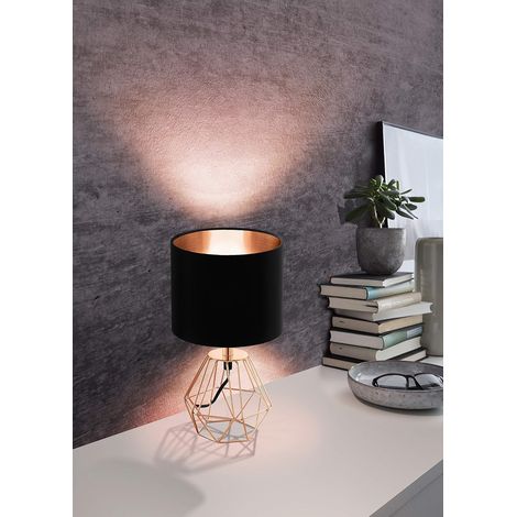 Lampe de table, 1 lampe de table vintage, lampe de chevet en acier et tissu, couleur : laiton, noir, douille : E14, interrupteur inclus (ampoule non incluse) (1/4)