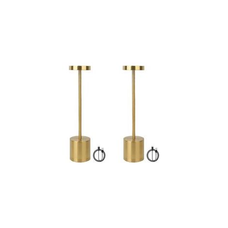 (2PCS Or) Lampes de table sans fil, lampe de bureau LED rechargeable avec 3 modes de couleur,Lumière de lecture variable lampe de chevet en métal pour chambre,bureau,salle à manger