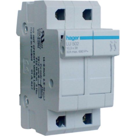 Hager base per fusibili cilindrici porta-fusibile ul 10.3x38 2 poli 2 moduli lu502