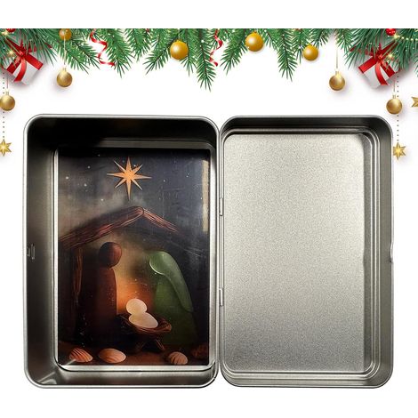 Nativity Scene - Sea Glass and Wood Religious Decor, Nativity Figurines with Tin Box, Handmade Christian Display Set, Spiritual Holiday Decoration, for Workplace Living Room Bookshelf (1/5)