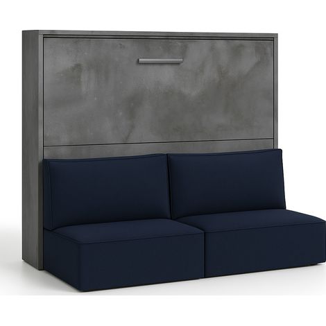 Lit escamotable horizontal LOGIA Bleu marine lit+canapé-140x190-Canapé Bleu marine-Structure Gris ciment-Version lit+canapé (1/5)