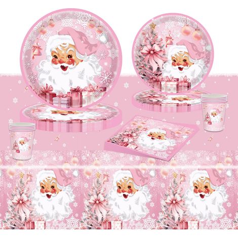 69 Pièces Vaisselle Assiette en Papier de Noël,Serviettes,Gobelets en papier,Assiettes à dessert,Nappe,Vaisselle de Party Set pour Décorations de fêtes Joyeux Noel(16 Invités) (1/5)