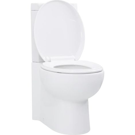 Toilette d'angle en céramique blanche – WC à poser avec abattant fermeture douce, double chasse 3/6 L, évacuation arrière, 37 x 68 x 78 cm (1/5)