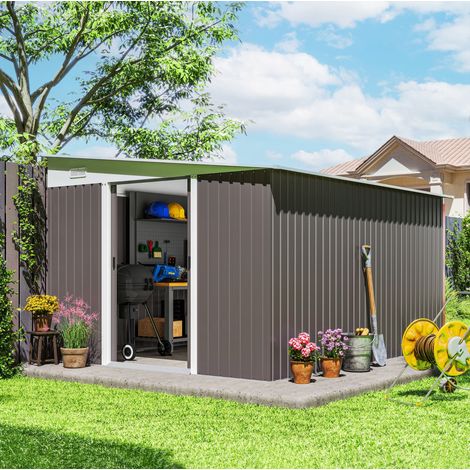 Capanno da giardino in acciaio zincato grigio 280 x 345 x 201 cm con porte scorrevoli (1/5)