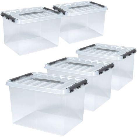 BRB 5x Transparente Aufbewahrungsbox, 22 Liter, LxBxH 40 x 30 x 26 cm