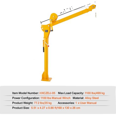 Grue de camion pickup, rotation à 360°, capacité de charge de 1100 lbs, 1100 lbs (1/2)