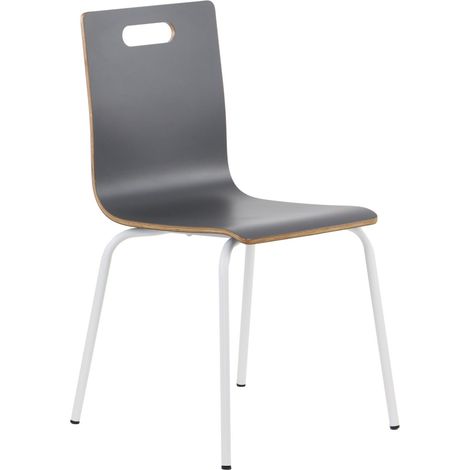 Silla de madera contrachapada gris con estructura blanca. Modelo: werdi A. (1/5)