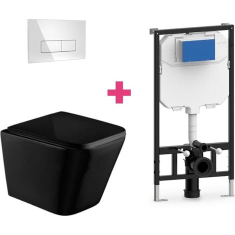 PACK inodoro suspendido cerámica PISA negro mate con cisterna y pulsador Cromado rectangular