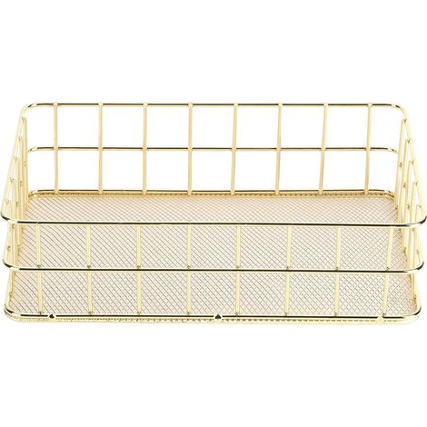 Panier rangement fer doré, organisateur bureau multifonctionnel treillis métallique grande taille (1/5)