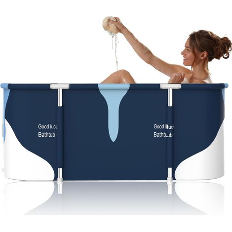 Baignoire portable extra large de 141 cm pour adulte, baignoire pliable de 139,7 cm d'épaisseur avec cadre en métal, baignoire spa pliable pour cabine de douche, baignoire familiale séparée pour bain (1/5)